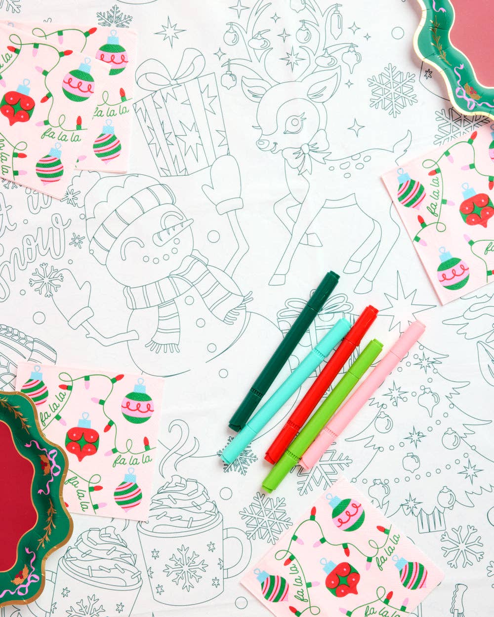 Merry Christmas Coloring Paper Tablecloth