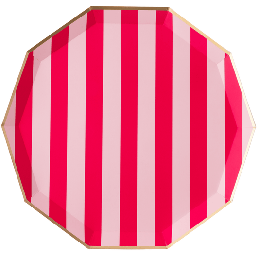 Light  Haute Pink Cabana Stripe Large Dinner Plates - 10.75" | Pack of 8 - Porcupine Paper Co.
