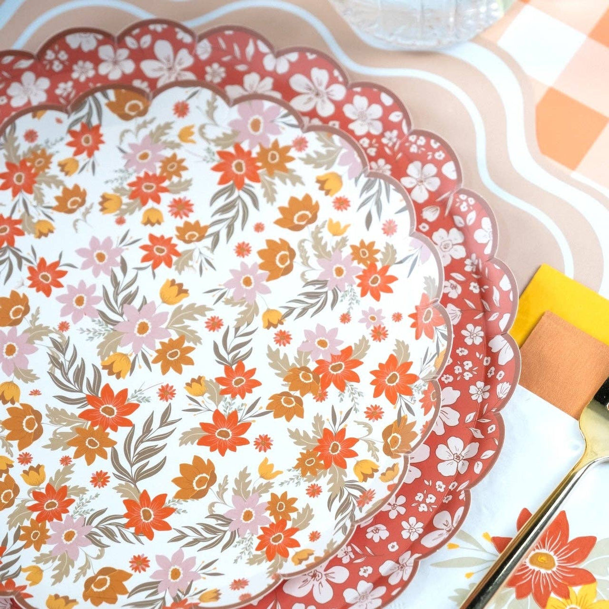 Autumn floral dessert plates by Gatherings by Curated Paperie featuring fall-inspired floral patterns on round plates