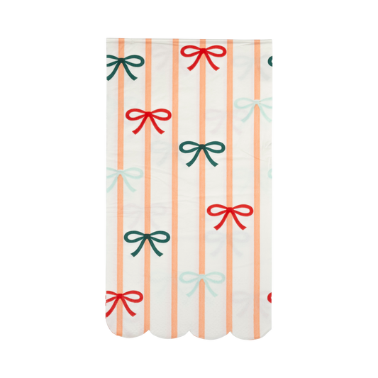 Bows and Stripes Scalloped Dinner Napkins | 24 count
