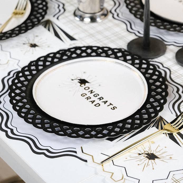 Black Basketweave Dinner Paper Plates by Gatherings by Curated Paperie, featuring a textured basketweave pattern on sturdy paper plates.