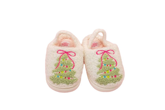 Pink Bow Christmas Tree Slippers | Toddler 9-10