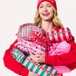 Pink Holly Stripe cosmetic pouch by Shiraleah with a stylish striped design and zipper closure.