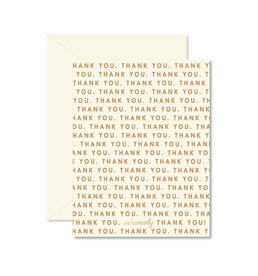 Repeating Thank You greeting card by Ginger P. Designs with elegant handwritten thank you message on white background