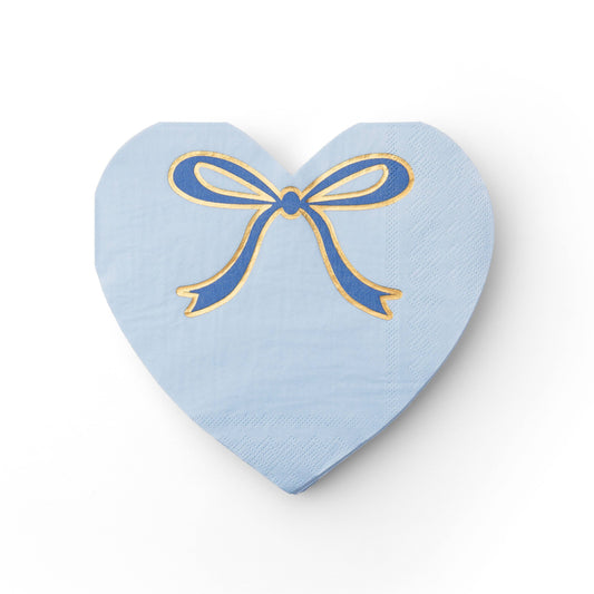 Sky Blue Signature Bow Heart Large Napkins | 20 Count - Porcupine Paper Co.