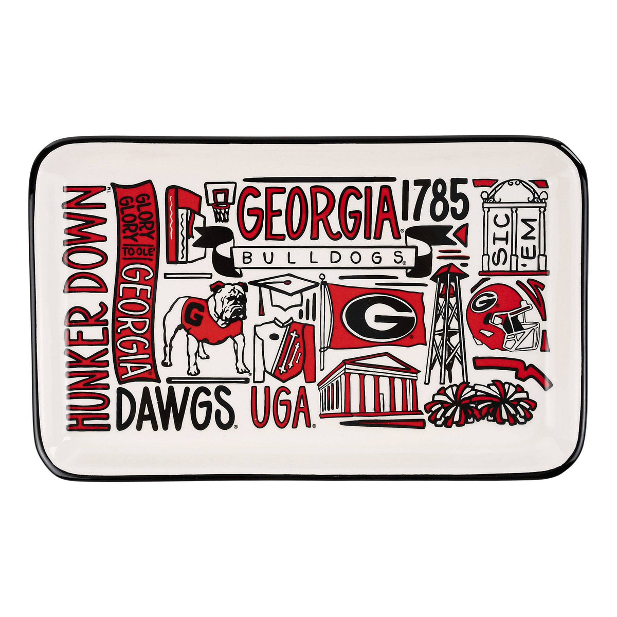 UGA Collage Trinket Tray by Glory Haus featuring a colorful collage design with team logo and decorative border.