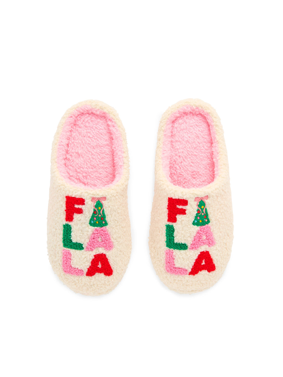 Shiraleah FA LA LA slippers in large/extra-large size with festive red and white holiday pattern, cozy and comfortable for winter.