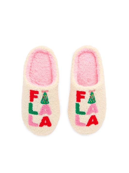 Shiraleah FA LA LA slippers in large/extra-large size with festive red and white holiday pattern, cozy and comfortable for winter.
