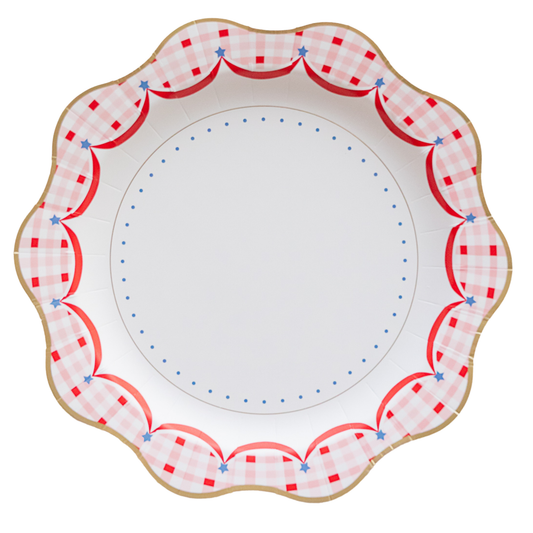 Red Gingham 4th Of July Dinner Plates 10.75" | Set of 8
