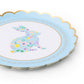 Set of 8 Easter Bunny floral dessert plates by Bonjour Fête, 8.5-inch size with colorful bunny and floral design.