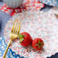 Floral bamboo plate set by My Mind’s Eye with colorful floral patterns on eco-friendly bamboo dinner plates.