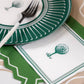 Set of 16 Golf-themed beverage napkins with printed golf ball and flag designs, ideal for golf parties and gatherings.