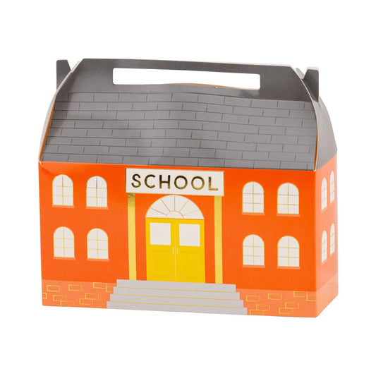 Set of 8 School House Treat Boxes by My Mind’s Eye featuring colorful school-themed designs for party favors or gifts.