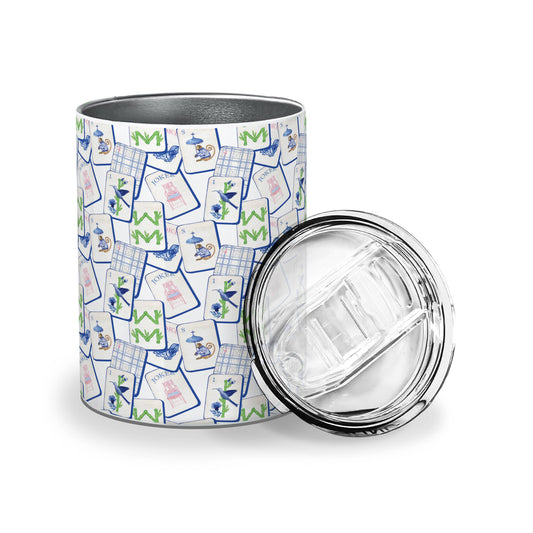 Toss Designs insulated Mahjong Repeat tumbler with colorful game tile pattern and stainless steel body for hot and cold drinks