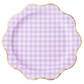 Set of 8 lilac gingham dinner plates, 10.75 inches, by Bonjour Fête, featuring a classic checkered pattern for table setting.