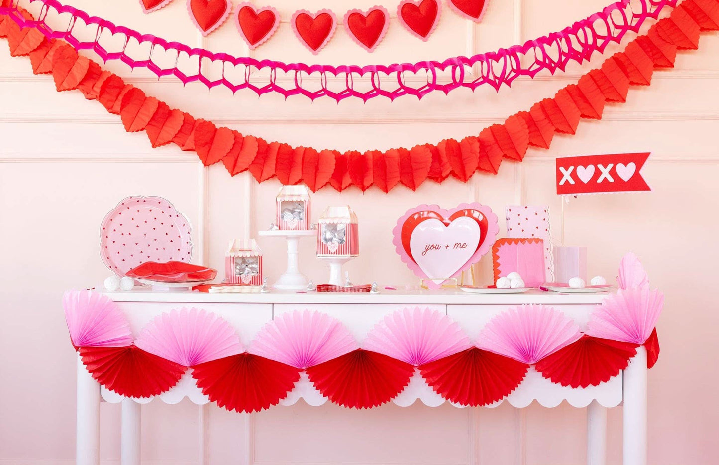 Pink and Red Valentine Double Tissue Bunting Banner - Porcupine Paper Co.
