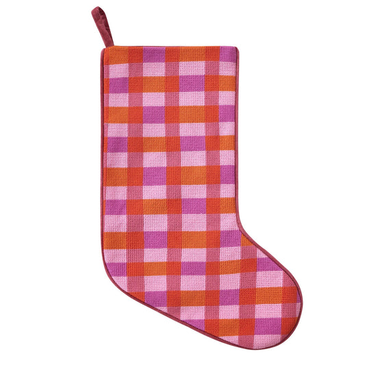 Abstract Plaid Pink Embroidered Stocking