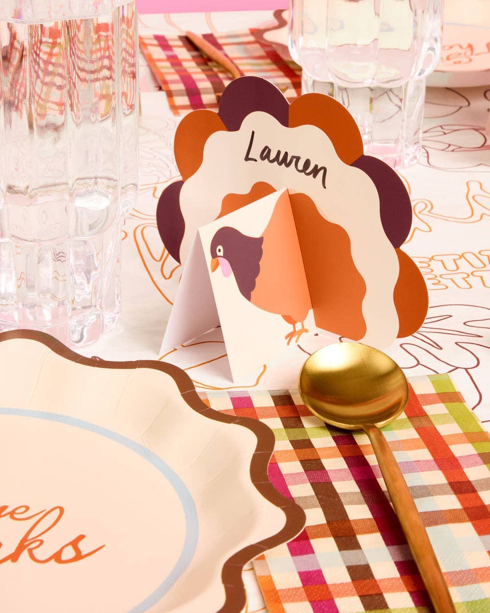 Set of 12 Turkey Time Place Cards by xo, Fetti featuring festive Thanksgiving turkey designs for holiday table settings.