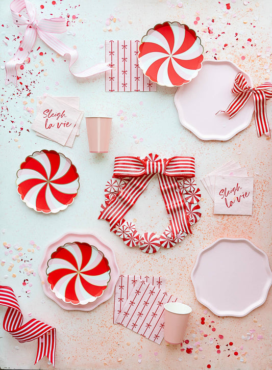 Christmas Peppermint Candy Small Scalloped Plates 8.5" | 8 count