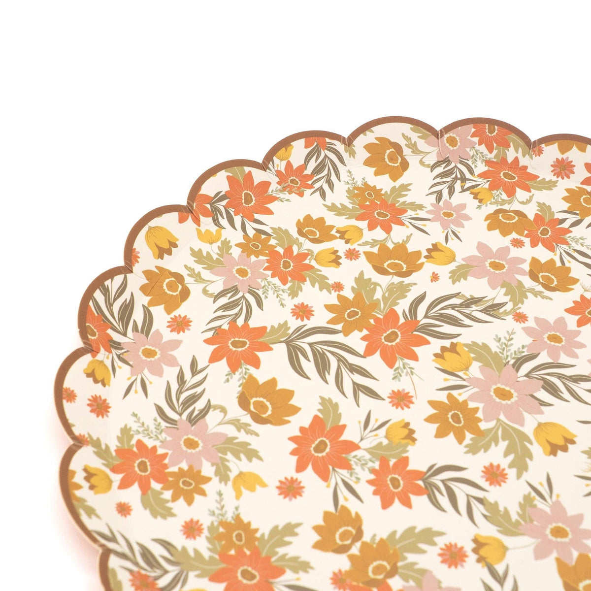 Autumn floral dessert plates from Gatherings by Curated Paperie featuring fall-inspired leaf and floral designs.