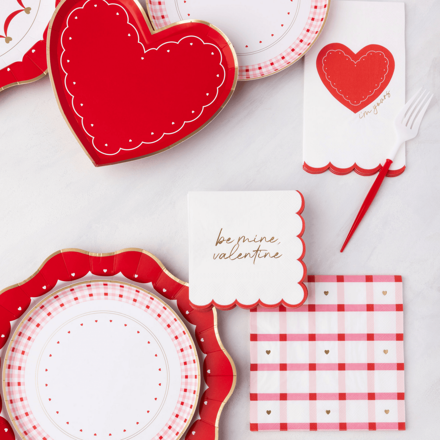 Valentine Red Gingham Dessert Plates 8.25" | Set of 8 - Porcupine Paper Co.