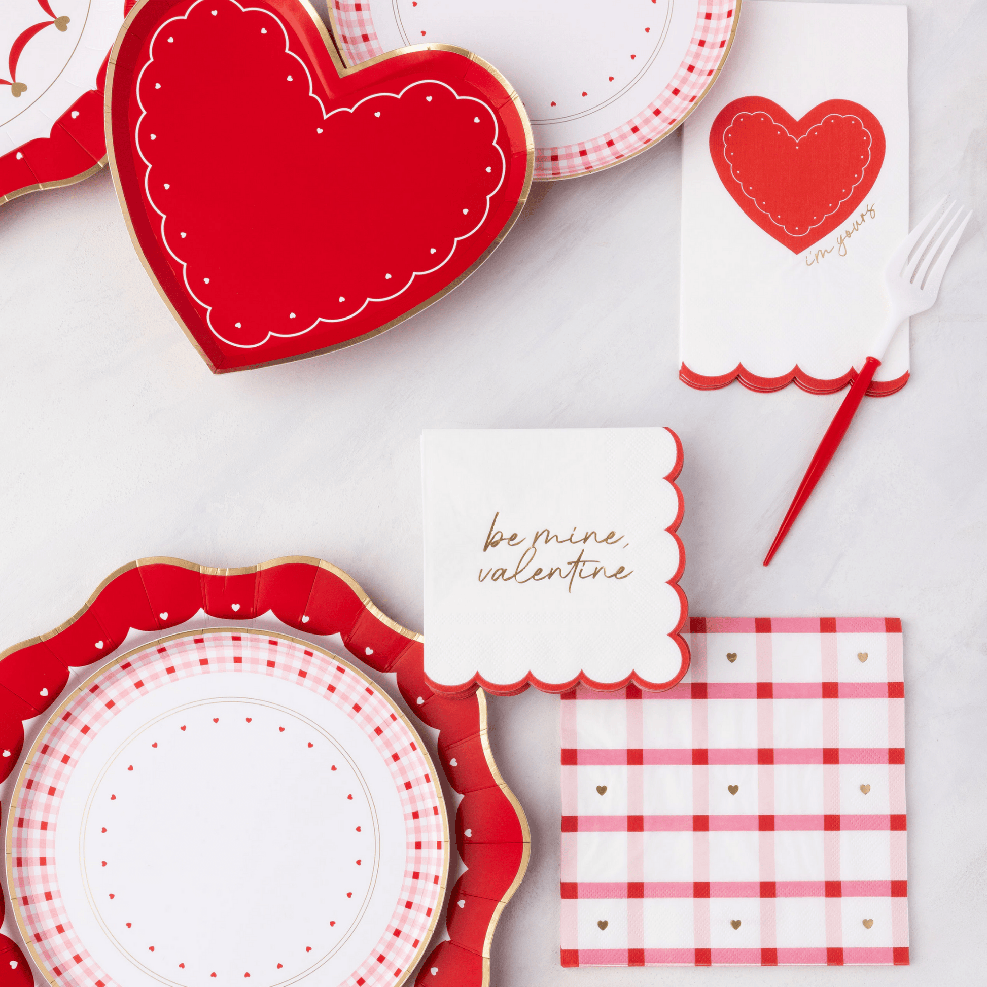 Valentine Red Gingham Dessert Plates 8.25" | Set of 8 - Porcupine Paper Co.