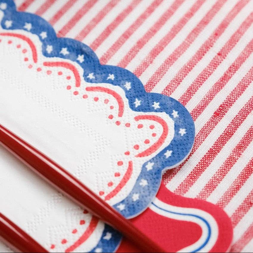 Patriotic 4th of July cocktail napkin with red, white, and blue design from Gatherings by Curated Paperie.