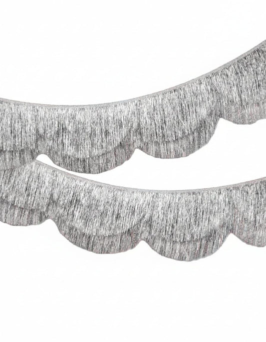 Silver Iridescent Scalloped Fringe Banner