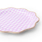 Set of 8 lilac gingham dinner plates by Bonjour Fête, 10.75-inch ceramic tableware with a classic checkered pattern.