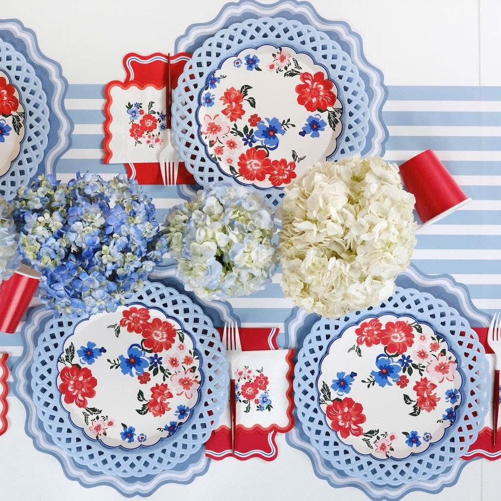 Light Blue Basketweave Dinner Paper Plates - Porcupine Paper Co.