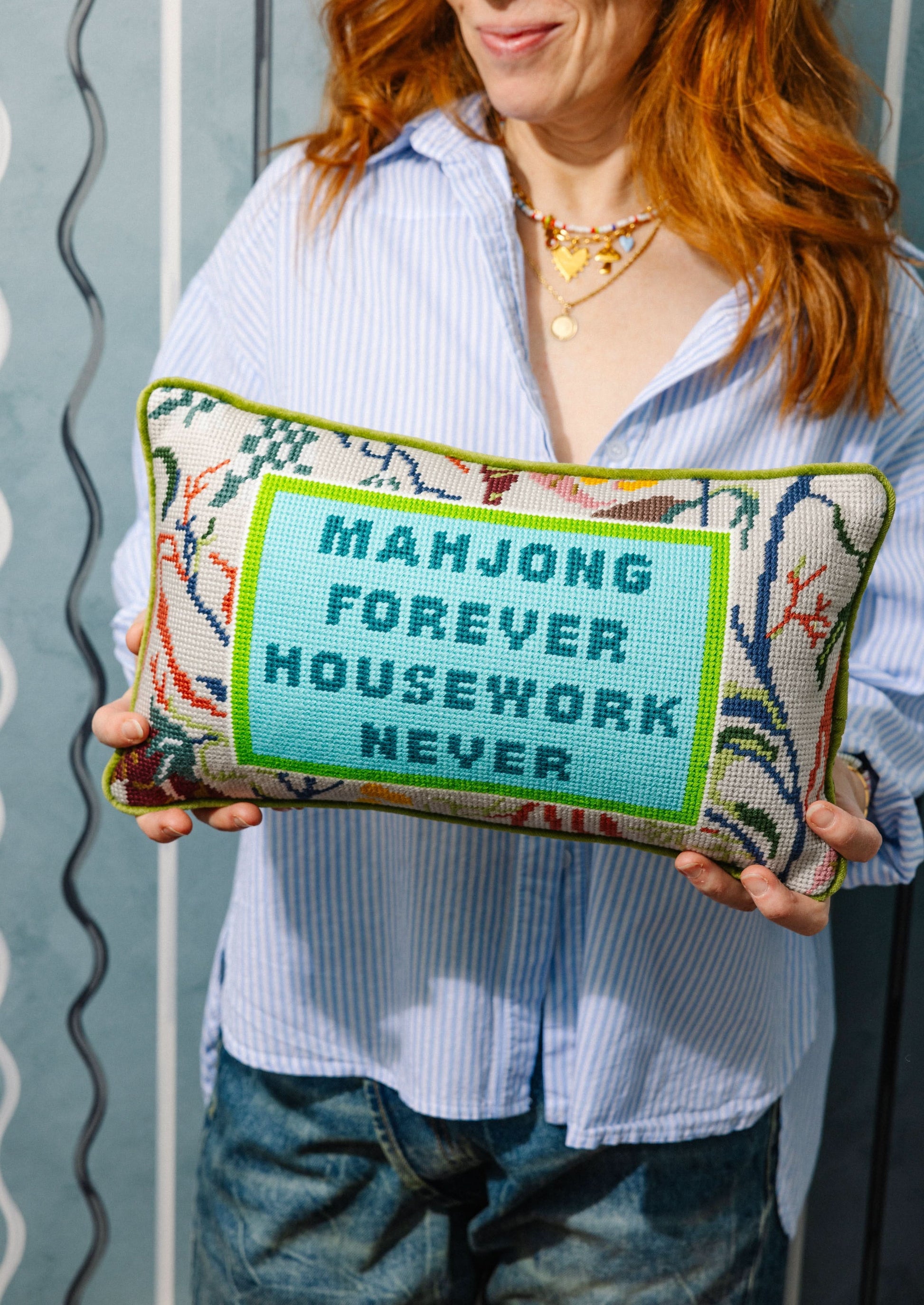 Mahjong Needlepoint Pillow - Porcupine Paper Co.