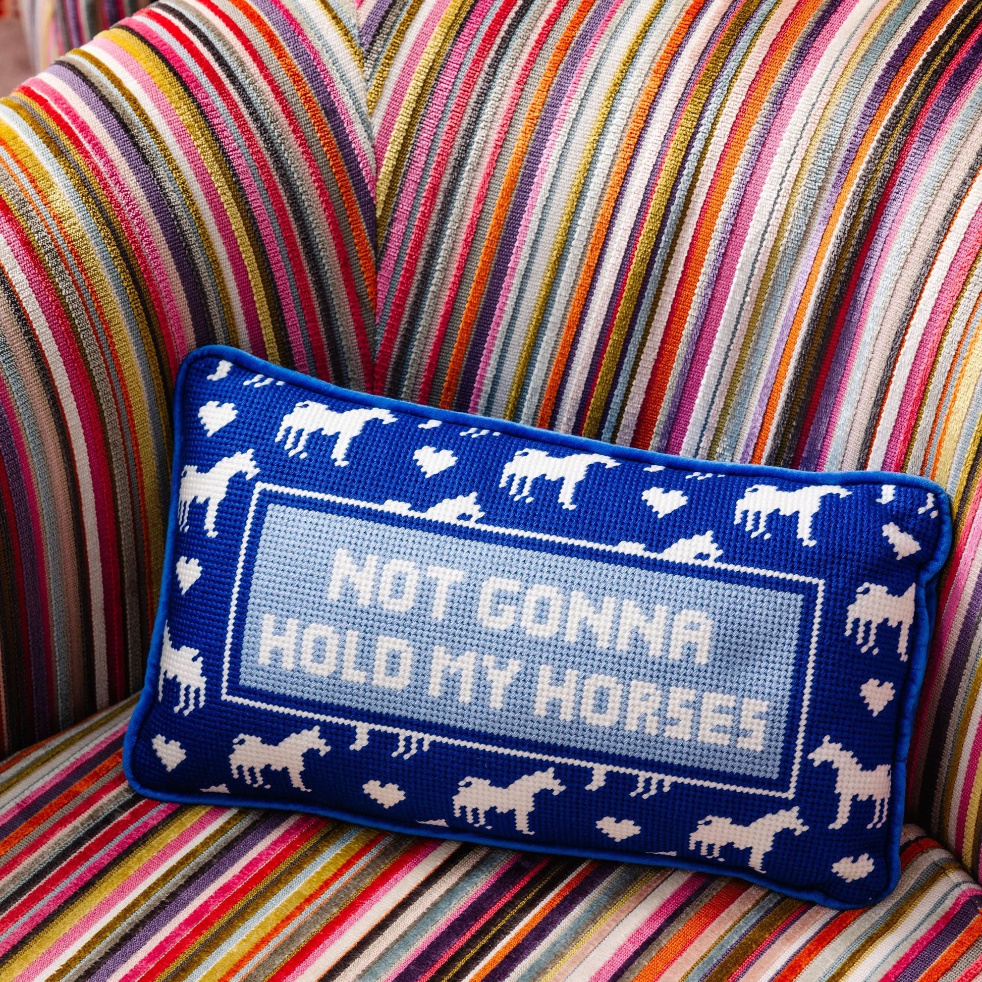 Hold My Horses Needlepoint Pillow - Porcupine Paper Co.