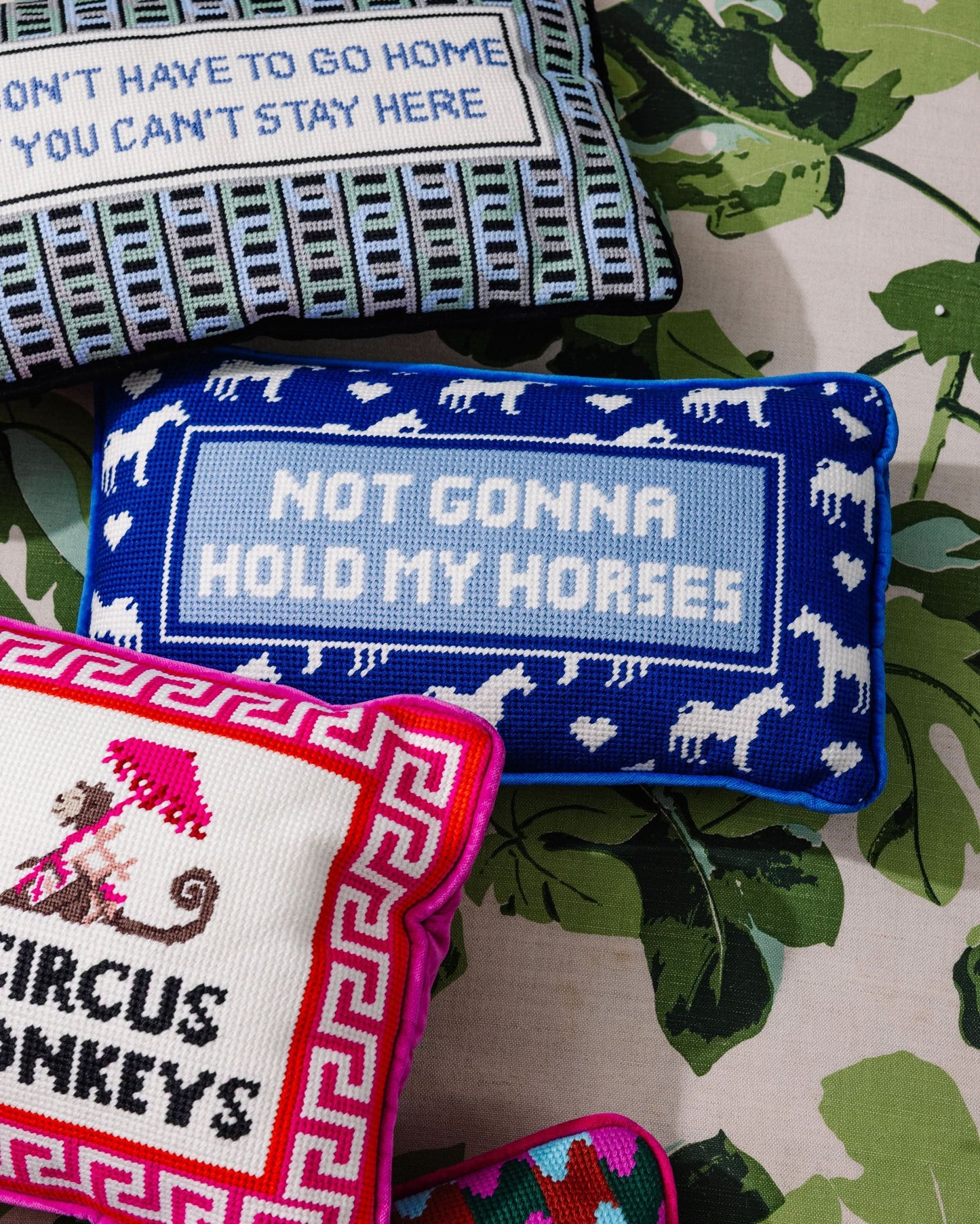 Hold My Horses Needlepoint Pillow - Porcupine Paper Co.