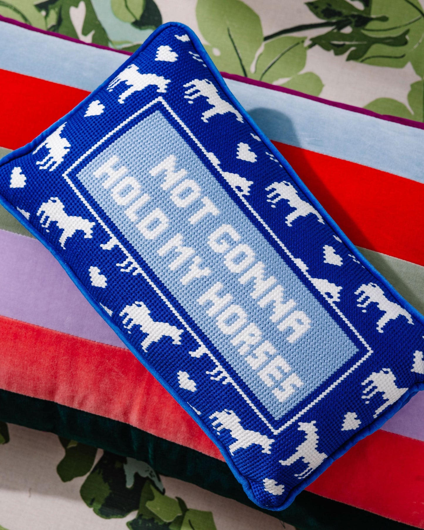 Hold My Horses Needlepoint Pillow - Porcupine Paper Co.