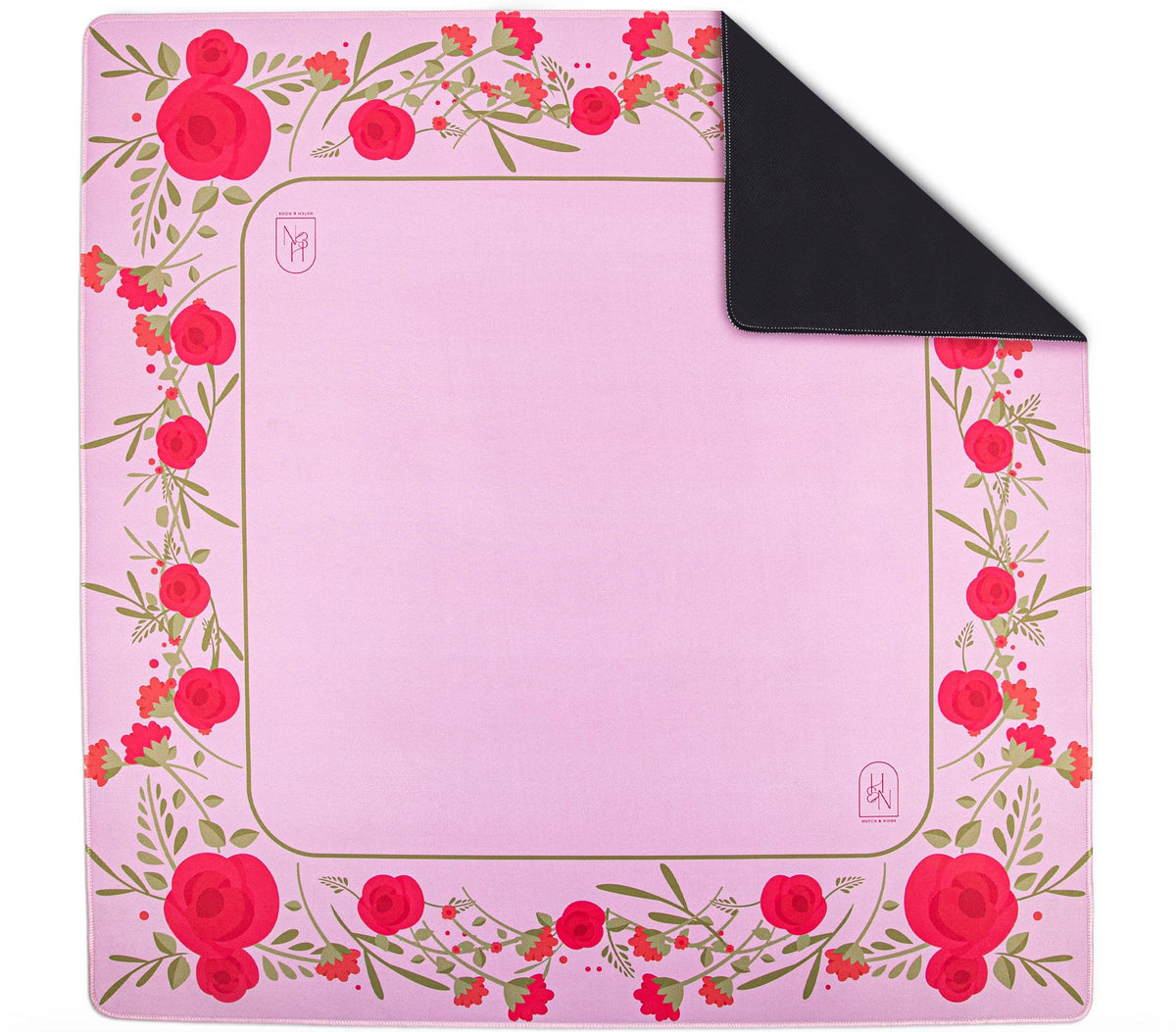 Pink Rose Mahjong mat by Hutch and Nook with floral design, ideal for comfortable game play and storage of mahjong tiles.