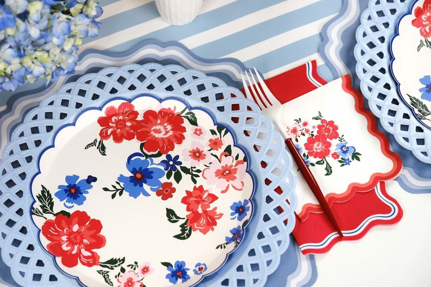 Light Blue Basketweave Dinner Paper Plates - Porcupine Paper Co.