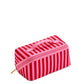 Pink Holly Stripe cosmetic pouch by Shiraleah with a zipper closure, featuring a stylish striped pattern and compact design.