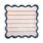 Red stripes paper plate from My Mind’s Eye, 11-inch size, showing a vibrant striped pattern on a round disposable plate.