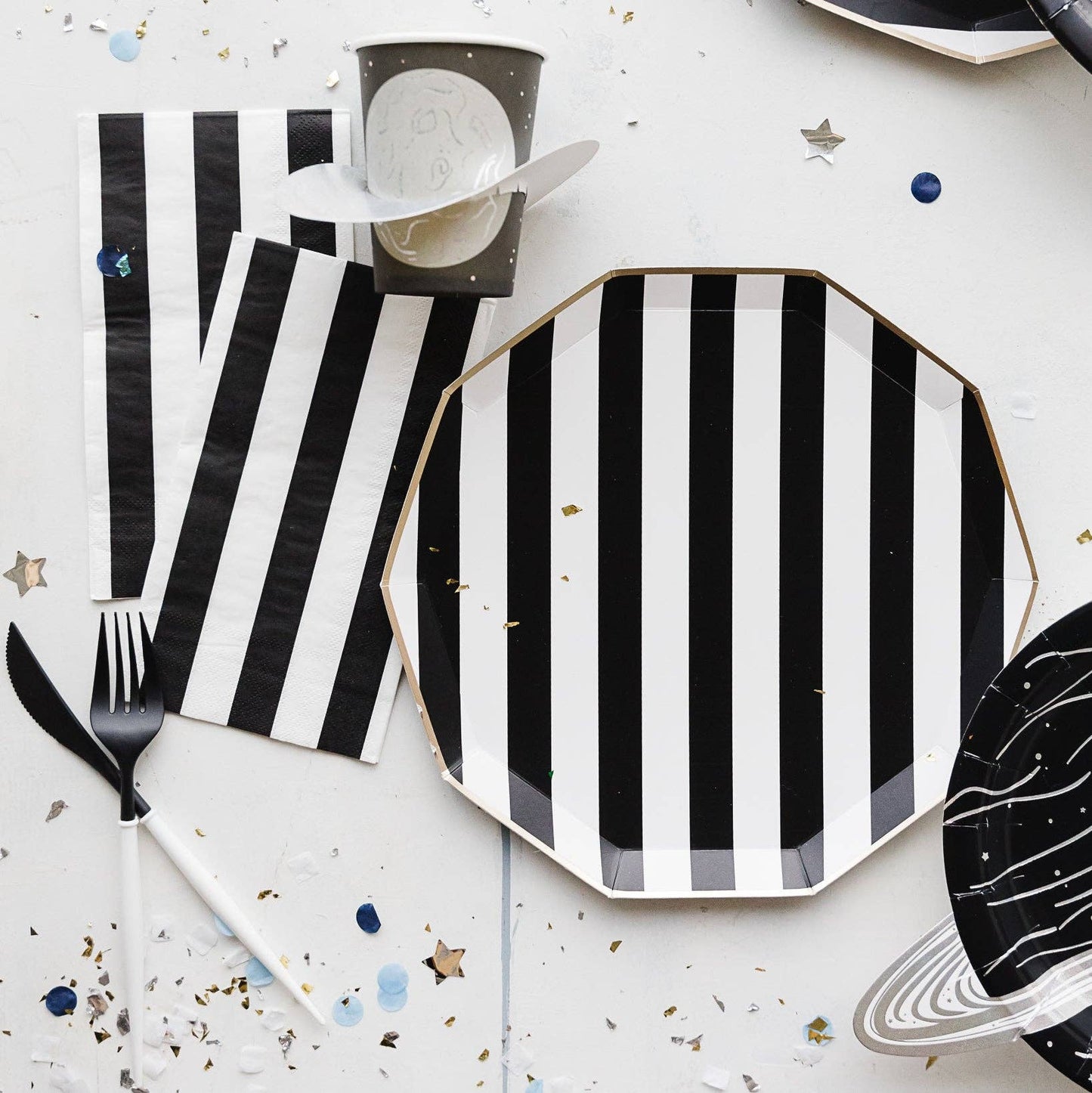 Black Cabana Stripe Dinner Plates | Set of 8