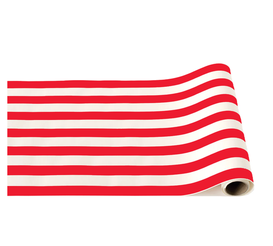 Cherry Red Signature Cabana Stripe Paper Table Runner | 19.5” x 150”