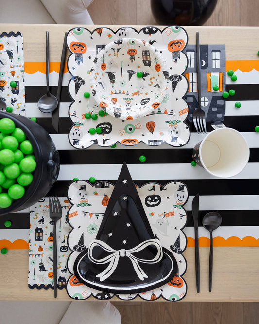 Orange and Black Striped Paper Table Runner | 16 x 120 inch