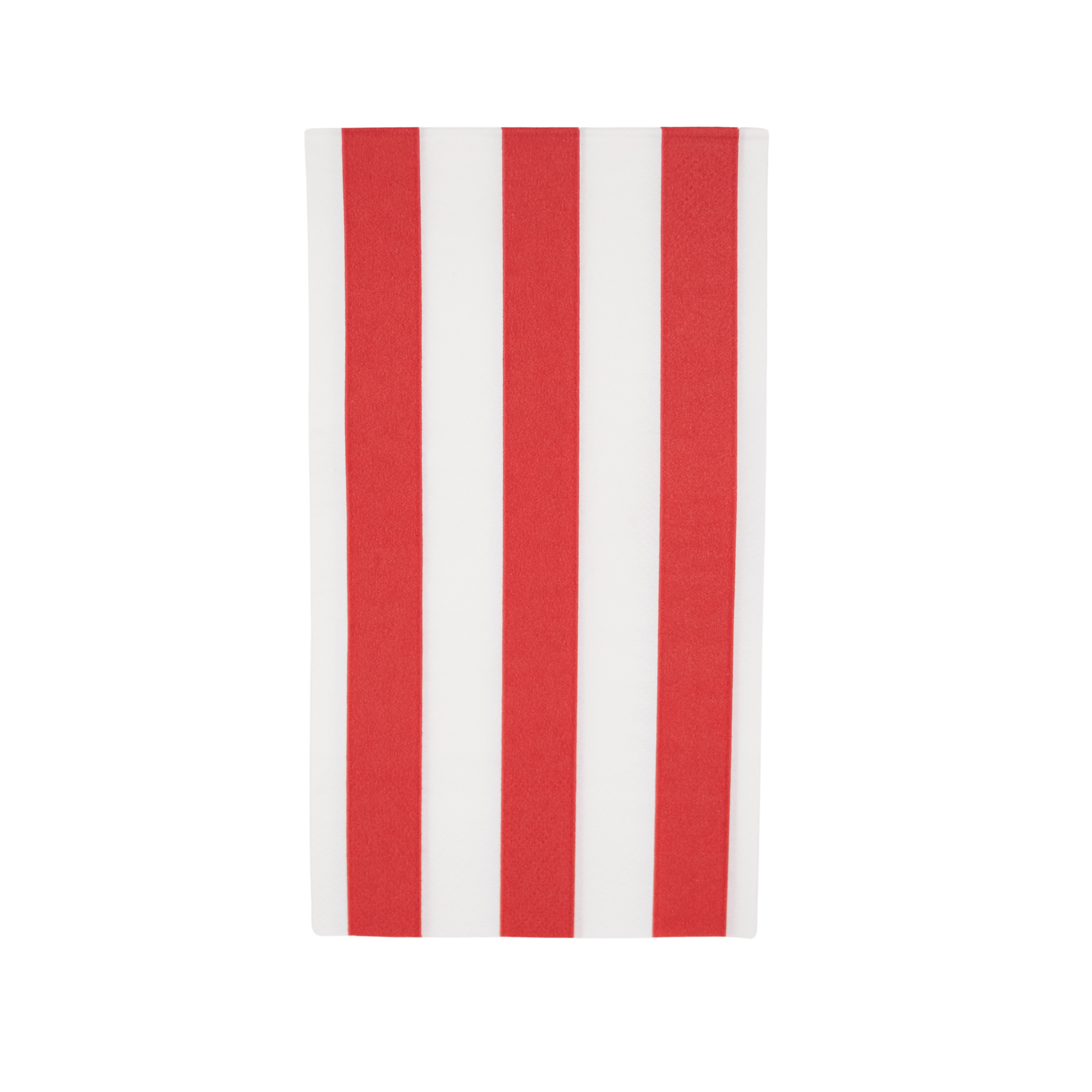 Cherry red Cabana Stripe guest towels by Bonjour Fête, featuring bold red and white stripe pattern, neatly folded.