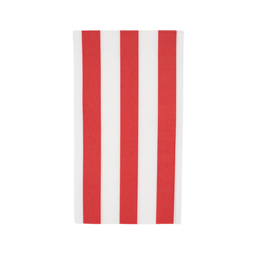 Cherry red Cabana Stripe guest towels by Bonjour Fête, featuring bold red and white stripe pattern, neatly folded.