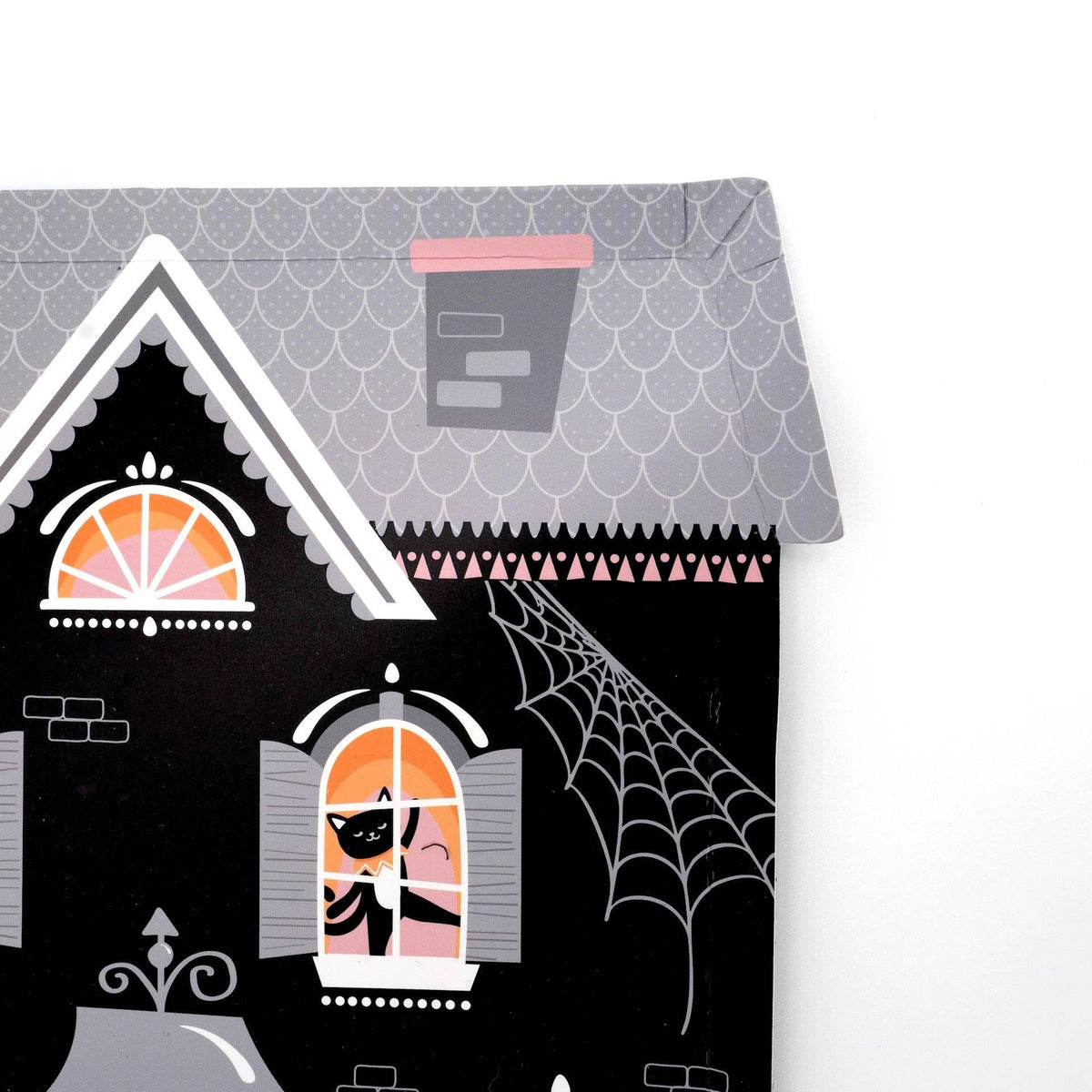 Set of Haunted House Halloween shaped plates by Gatherings by Curated Paperie featuring spooky haunted house designs for Halloween parties.