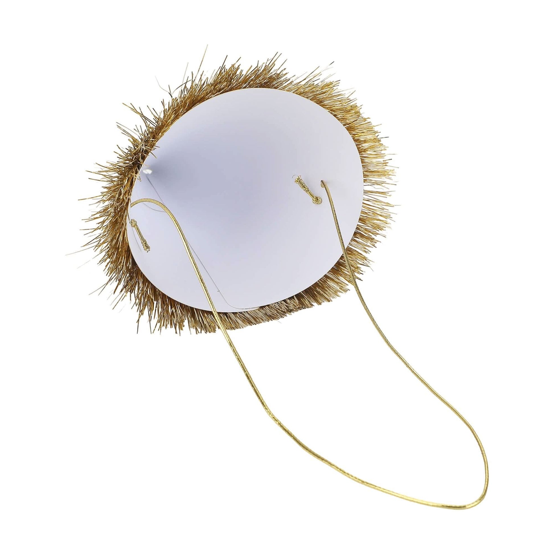 Set of four Golden Girl mini gold fringe party hats by Packed Party, featuring shiny gold fringe and festive design.