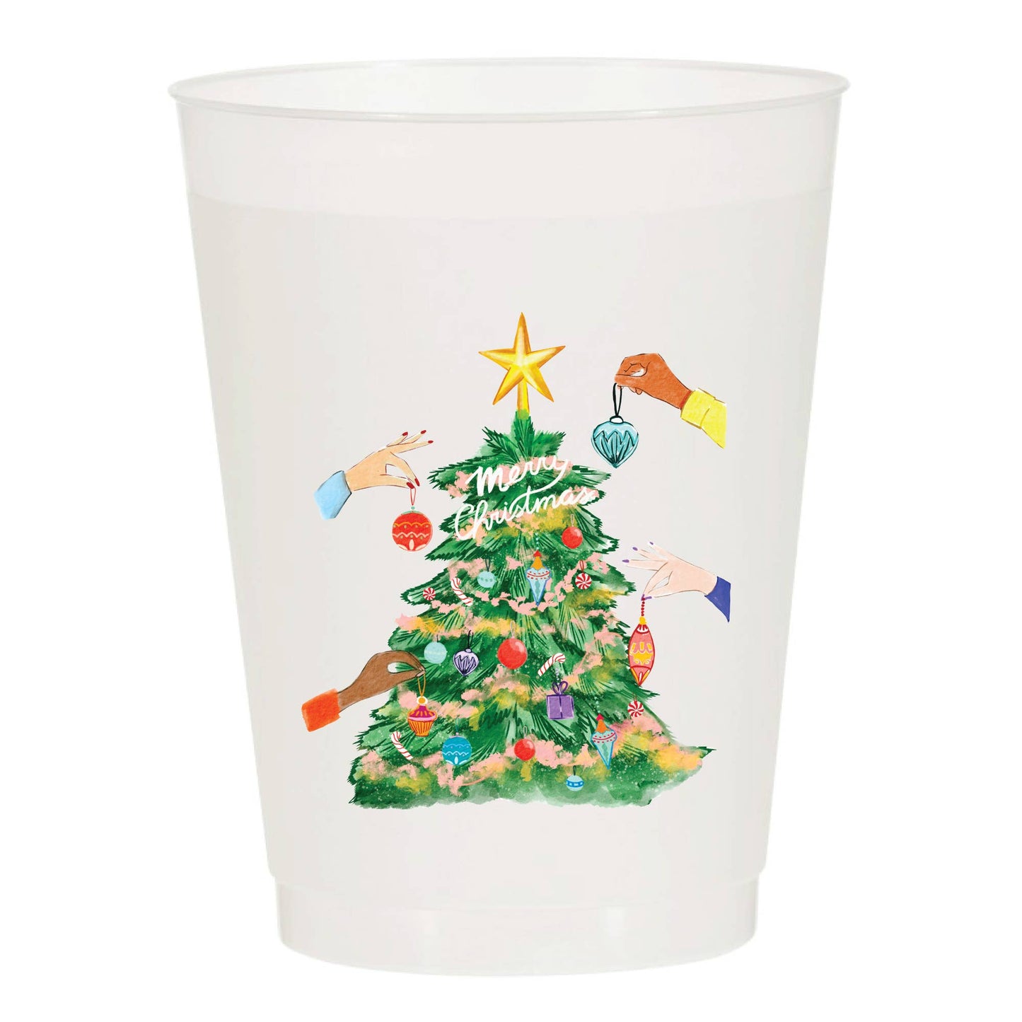 Merry Christmas Tree Ornament Frosted Cups | Pack of 6