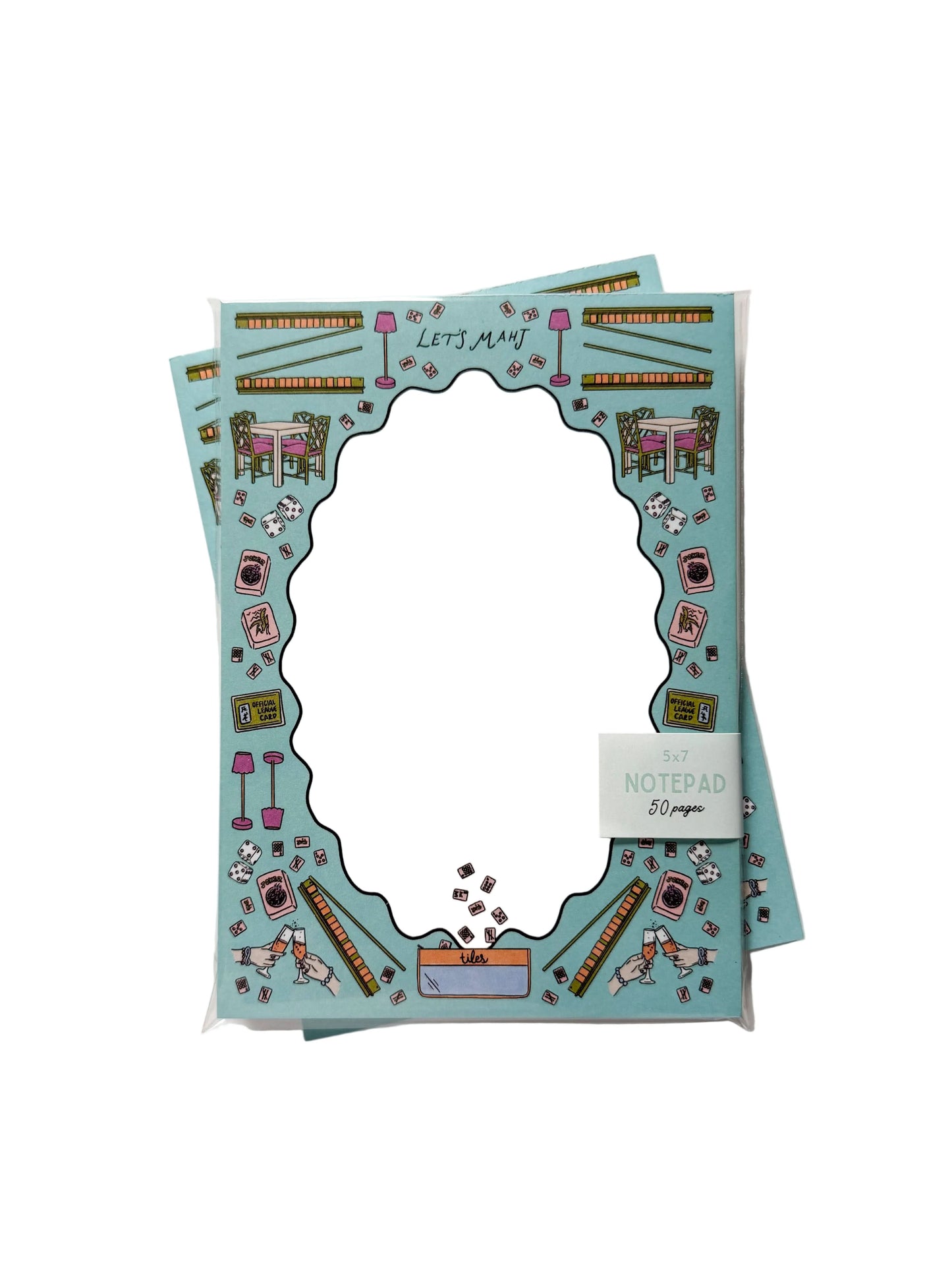 Mahjong Essentials Notepad by Thirteenwinks, 5x7 inches with 50 sheets, featuring Mahjong game-themed paper for note-taking or gifting.
