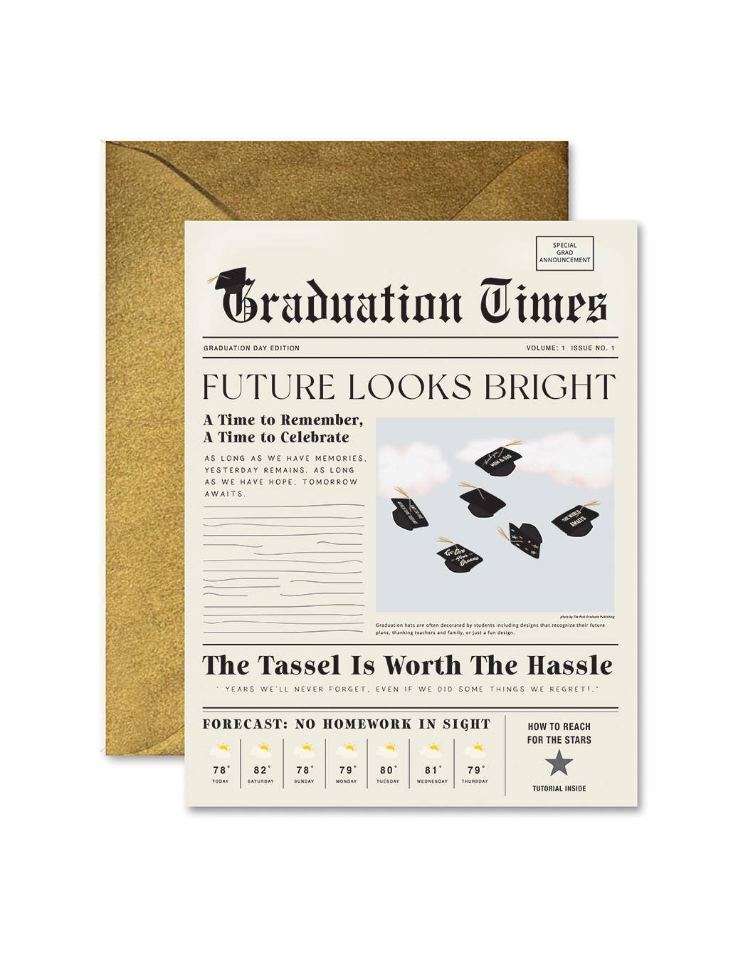 Graduation Times greeting card by Ginger P. Designs featuring celebratory message and colorful design for graduates