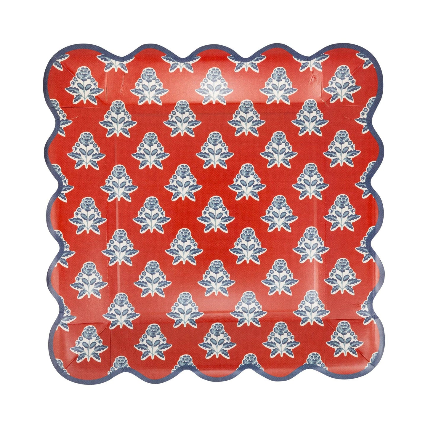 Red floral paper plate from My Mind’s Eye, 9-inch block pattern with vibrant flower design on sturdy paper.