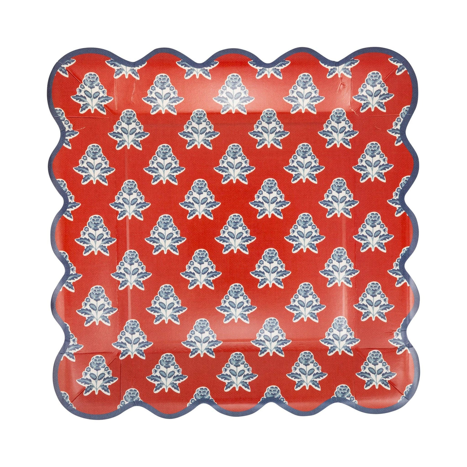 Red floral paper plate from My Mind’s Eye, 9-inch block pattern with vibrant flower design on sturdy paper.